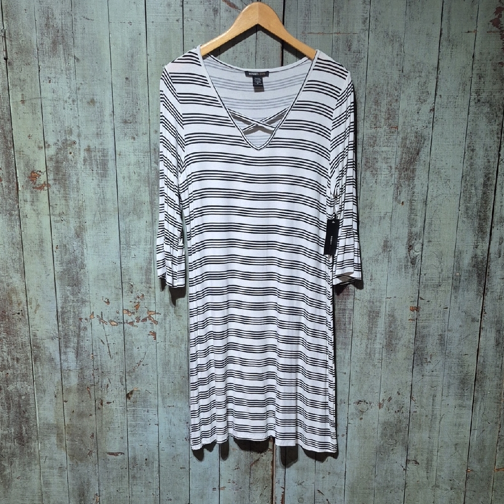 Robert Louis Black & White Striped V-Neck Tunic